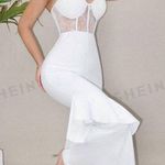 SheIn women all white lace elegant ruffle trim spaghetti strap flared jumpsuit Photo 1