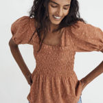Madewell Bubble-Sleeve Smocked Peplum Top in Berry Stems - Size - 2 Photo 0