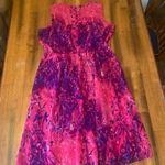 Coldwater Creek  Dress 14 Pink and Purple Floral Top Sash V-neck Lined Photo 7