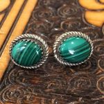 Sterling Silver TAXCO Malachite  950 Stud Earrings Photo 0