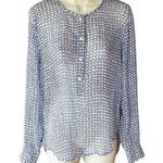 Joe Fresh Boho Blue Printed Hi-Lo Sheer Long Sleeve Blouse ~ Women's Size SMALL Photo 0