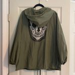 Skull Back Anorak Jacket Olive Green Hooded Drawstring Lace Streetwear Grunge Size L Photo 8