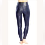 Spanx Blue Faux Leather Leggings Shiny Finish Sculpting High Rise Edgy Pants L Photo 2