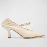 Bottega Veneta NIB Spike Chain Crinkled Leather Pumps in Sea Salt Size 36.5 Photo 5