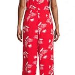 st. john's bay Sleeveless Jumper Jumpsuit Sz PL P L Red Tropical Print Photo 1