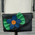 SAX Crossbody Purse Boho Floral Design Vegan Leather Black/Multi Photo 0