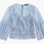 J.Crew blue daisy eyelet overlay bell sleeve blouse 6 Blue Photo 0