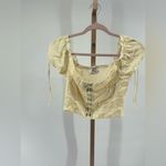 Princess Polly  yellow floral short puff sleeve hook eye closure crop top size 6 Photo 7