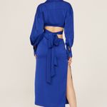Ronny Kobo Womenâs Ranell Collared Long Sleeve Royal Blue Wrap Cutout Midi Dress Photo 5