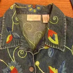 Studio Works  Embroidered Floral Button Up Lightweight Denim Jacket Size Medium Photo 4