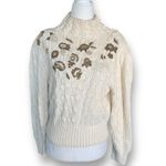 Vintage Liz Claiborne Cream Floral Cable Knit Chunky Sweater 90s Cottage Botanic Green Size L Photo 1