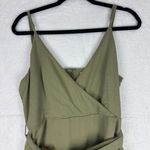 Showpo Linen Blend Faux Wrap Mini Dress Size 12 Green Belted Surplice Neckline Photo 2