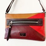 Fossil  Dawson Pebble Leather Patchwork Crossbody‎ Tan Maroon Persimmon Zip Bag Photo 1