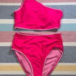 NWOT, Hot Pink One Shoulder Embroidered Bikini, Size Small Photo 0