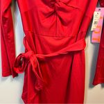 LDT Dress Red Heidi Knot Front Plunge V Photo 10