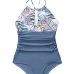 SheIn Tropical print ruched halter 1-piece swimsuit. New. Size Medium Photo 3