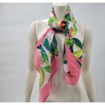 Victoria's Secret VTG Scarf 45" Pink Green Silky Tropical Floral Logo Fashion Photo 1