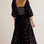 Free People  Dahlia Embroidered Maxi Dress Black Combo Smocked Floral  B37 Photo 1
