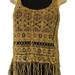 Tank Top Boho Crochet Fringe Size S Cotton Festival Beach Coverup Vest Y2K Gold Photo 0