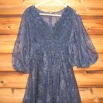 Mac Duggal  20283 Womens Blue Embellished Plunge Neck Puff Sleeve A Line Gown Photo 7