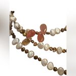 Freshwater Pearl, Rose Quartz and Rutilated Quartz long Hand Knotted Necklace Photo 2