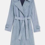 Theory Oaklane Suede Trench Coat – Dusty Blue, Size P Photo 0