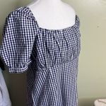 Anthropologie NWT  FOREVER THAT GIRL PUFF SLEEVE MINI DRESS BLUE GINGHAM LARGE Photo 4