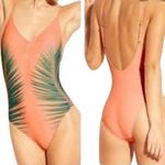 Xhilaration  Peach and Green Palm Print One-Piece Swimsuit - Size Small - EUC Photo 8