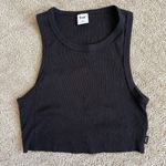 Aritzia TNA Black Tank Top Cotton Ribbed Round Neck Cropped Raw Edge Size 2XS Photo 0