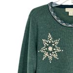 Appleseed's Wool Green Embroidered Snowflake Crewneck Sweater Nordic Size L Photo 3