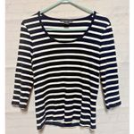 Tahari Women's Black white stripe 3/4 Sleeve Sweater Blouse Pullover Knit medium Photo 0