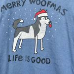 Life is Good Merry Woofmas dog santa hat blue crusher tee women size medium Photo 2