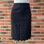 Maeve Anthropologie  Black Wool Skirt sz 4 Pencil Skirt Tiered Scallop Hem Photo 3