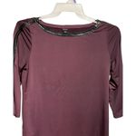 Ann Taylor Maroon Black pLeather Trim 3/4 Sleeve Stretch Top Sz M Purple Size M Photo 1