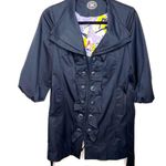 Anthropologie Idra Whimsy Ruffle Trench Coat Navy Blue Button Front Photo 3