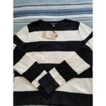Halogen Women's Basic Crew Neck Long Sleeves Black Ivory Stripe Sweater Size M Photo 3