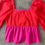 CROSBY by Mollie Burch NWOT Crop Top in Pink/Scarlett Balloon Sleeves, Size S Photo 4