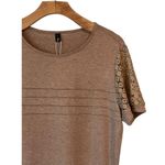 Sunbs Blouse Womens Size Large Beige Short Sleeve Lace Detail Round Neck NWT Brown Photo 2