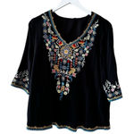 Embroidered Bohemian Hippie Tunic Fiesta Boho Festival Peasant Blouse SZ M Black Size M Photo 0