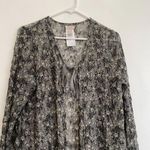LOGO By Lori Goldstein  Printed Sheer Lace Cardigan with Tie Gray ish Floral Boho Photo 4