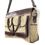 Dooney & Bourke Brown Tan DB Double Pocket Tote Satchel Purse Removable Strap Photo 2