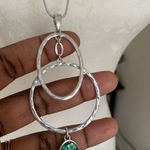 Womens Long Pendant Necklace With Peacock Colored Stone Pendant Layering Piece Silver Photo 2