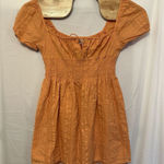 Aritzia Sunday Best  Women's Size Medium Orange Mini Dress‎ Smocked Short Sleeve Photo 0