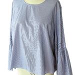 Falls Creek Crisp Cotton Blue & White Pinstripe Peasant Blouse ~ Plus Size 3X Photo 1