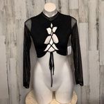 Windsor Black Mesh Long Sleeve Tie Front Crop Top Size M Photo 0