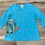 Quacker Factory  Sequin Fish Blue Top Women’s Large Photo 0