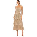 Mac Duggal NWT 27062 Tea-Length Metallic Plissé Midi Dress Party Gold Size 6 Photo 4