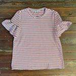 English Factory Striped Smocked Flutter Sleeves Red, White, & Blue - Sz L 💚🎀 Photo 8
