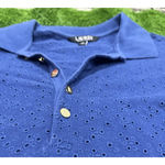 Ralph Lauren  Women's Blue Eyelet Gold Button Polo Shirt Blue Size Medium Photo 2