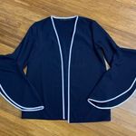 Zara Basic Top Womens Small Navy Bell Sleeve Cardigan White Trim Open Front Work Blue Photo 0